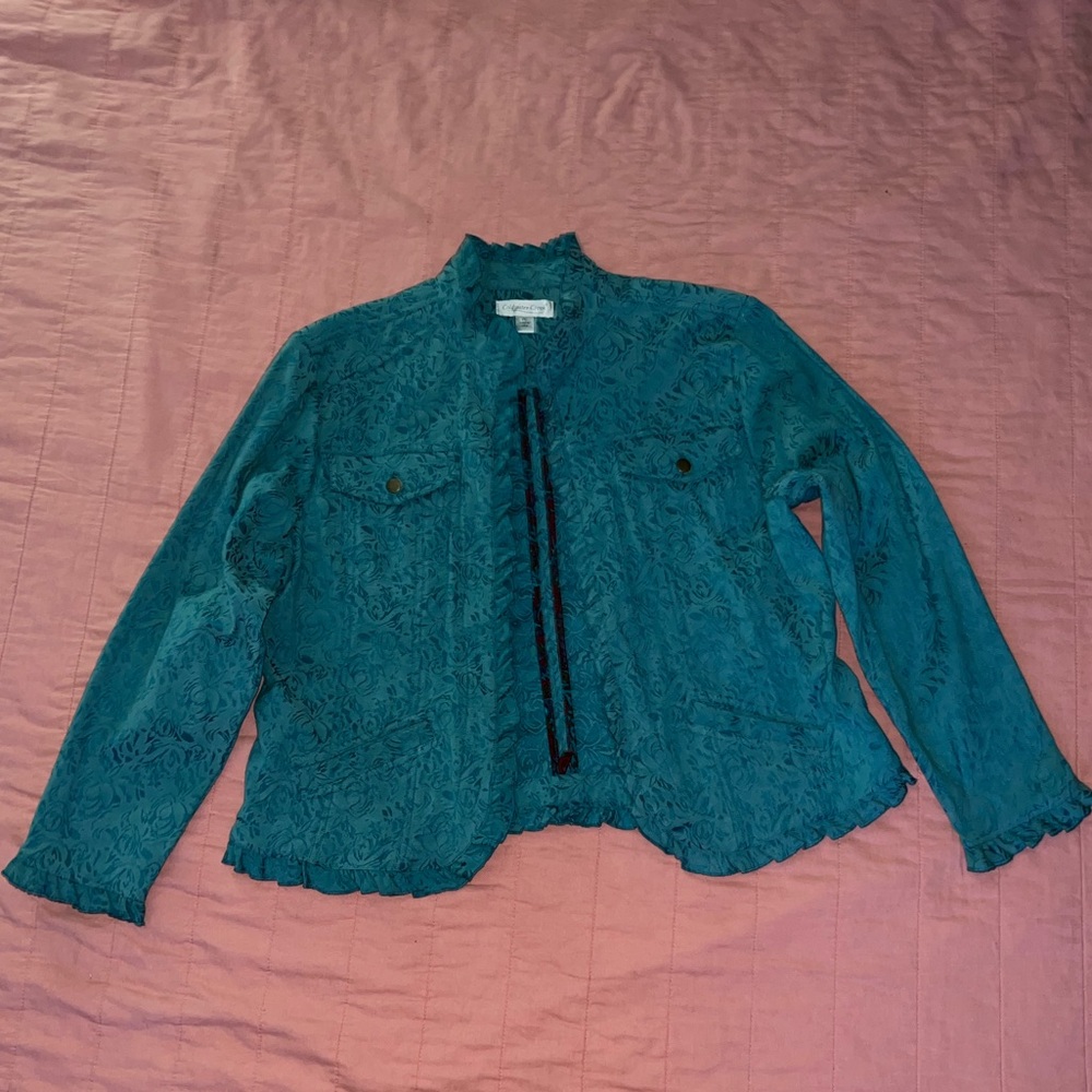 Coldwater Creek Teal Ruffle Jacket